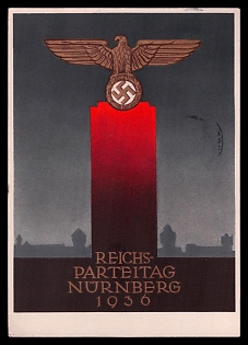 1936 'Reich Party Congress Nuremberg', German Eagle, Third Reich Nazi Propaganda Postcard