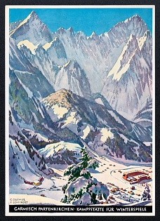 1936 'Garmisch Partenkirchen Battle Site for Winter Games', Olympic Games of 1936, Third Reich Nazi Propaganda Postcard