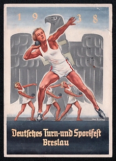 1938 'German Gymnastics and Sports Festival in Breslau', Olympic Games of 1936, Third Reich Nazi Propaganda Postcard