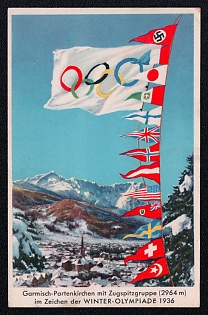 1936 'Garmisch-Partenkirchen with Zugspitze Group (2964 M) Under the Sign of the Winter Olympiade', Olympic Games of 1936, Third Reich Nazi Propaganda Postcard