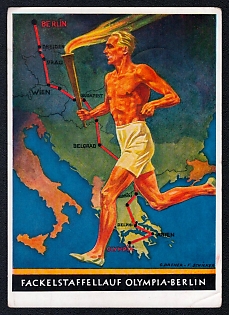 1936 'Torch Relay Olympic Berlin', Olympic Games of 1936, Third Reich Nazi Propaganda Postcard