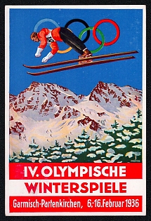 1936 'IV Olympic Winter Games Garmisch-Partenkirchen, February 6th-16th', Olympic Games of 1936, Third Reich Nazi Propaganda Postcard