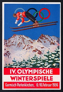 1936 'IV Olympic Winter Games Garmisch-Partenkirchen, February 6th-16th'Olympic Games of 1936, Third Reich Nazi Propaganda Postcard