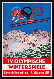 1936 'IV Olympic Winter Games Garmisch-Partenkirchen, February 6th-16th', Olympic Games of 1936, Third Reich Nazi Propaganda Postcard