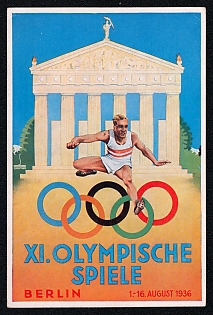 1936 'XI Olympic Games Berlin 1-16. August', Olympic Games of 1936, Third Reich Nazi Propaganda Postcard