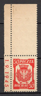 1945 Poland Dachau Red Cross Camp Post 50 Pf (Control Text, MNH, Signed)