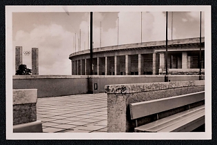 1936 'Reichssportfeld. View V. Swimming Stadium in the East of the Deutsche Kampfbahn. Official Olympic Postcard In Aid of the Olympic Fund', Olympic Games of 1936, Third Reich Nazi Propaganda Postcard