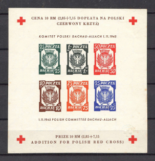 1945 Poland Dachau Red Cross Camp Post Block (Imperforated, MNH)