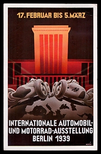 1939 '17 February to 5 March International Automobile and Motorcycle Exhibition Berlin', Third Reich Nazi Propaganda Postcard
