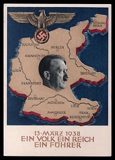 1938 'March 13 One People One Empire One Leader', Maps, Third Reich Nazi Propaganda Postcard