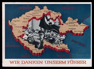 1938 'We Thank Our Leader', Maps, Third Reich Nazi Propaganda Postcard