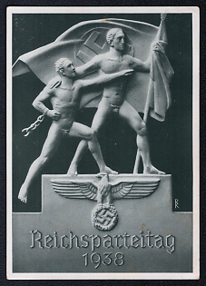 1938 'Nazi Party Rally'Art, Third Reich Nazi Propaganda Postcard