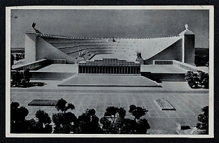 1938 'City of the Nazi Party Rallies Nuremberg Model Photo of the "German Stadium" View Over the Standard Hall Into the Battlefield', Nazi Party Nuremberg Rallies, Third Reich Nazi Propaganda Postcard