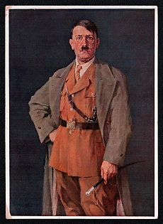 1938 'Original Painting By C. Horn. (Produced After a Personal Meeting with the Reich Chancellor', Hitler, Third Reich Nazi Propaganda Postcard