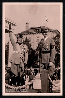 1937 'The Fuhrer and the Duce the Guarantors of Peace', Hitler and Personalities, Third Reich Nazi Propaganda Postcard