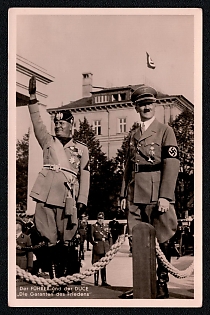 1937 'The Fuhrer and the Duce the Guarantors of Peace', Hitler and Personalities, Third Reich Nazi Propaganda Postcard