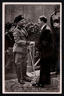 1937 'Adolf Hitler Benito Mussolini the Guarantors of European Peace', Hitler and Personalities, Third Reich Nazi Propaganda Postcard