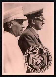 1938 'The Fuhrer and the Duce', Hitler and Personalities, Third Reich Nazi Propaganda Postcard