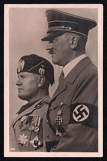 1941 'Adolf Hitler Benito Mussolini', Hitler and Personalities, Third Reich Nazi Propaganda Postcard