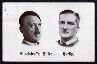 1938 'State Meeting Hitler - V. Horthy', Hitler and Personalities, Third Reich Nazi Propaganda Postcard