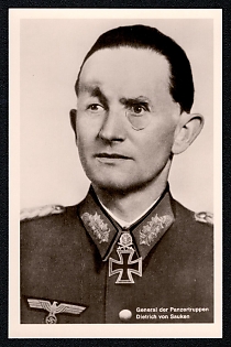 1933-1945 'General of the Armored Troops Dietrich Von Sauken', Famous Nazi Personality Portrait, Third Reich Nazi Propaganda Postcard