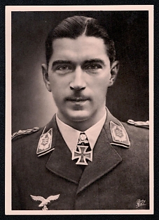 1933-1945 'Colonel Molders', Famous Nazi Personality Portrait, Third Reich Nazi Propaganda Postcard