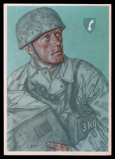 1942 'Our Airborne Troops Airborne Pioneer Who Particularly Distinguished Himself in the Successful Battles for Eben Emael', High Rank Military Personnel Portrait, Third Reich Nazi Propaganda Postcard