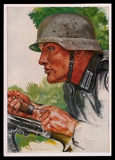1933-1945 'A Tank Pioneer Our Tank Weapon',High Rank Military Personnel Portrait, Third Reich Nazi Propaganda Postcard