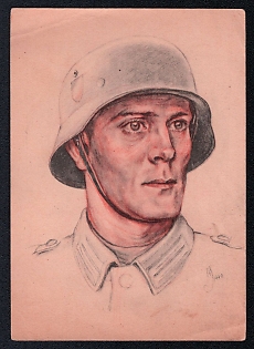 1940 'Day of the Wehrmacht Color. Drawing by Wilh. Sauter Gaukultur Prize Winner', High Rank Military Personnel Portrait, Third Reich Nazi Propaganda Postcard