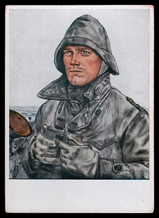 1933-1945 'Our Submarine Weapon Captain Lieutenant. Schuhart, Who Was the First to Sink an English Capital Ship from the Willrich Folder of the Publisher, "Border and Abroad", Berlin W 30 / "The Men of Our Submarine Weapon"', High Rank Military Personnel Portrait, Third Reich Nazi Propaganda Postcard