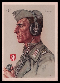 1943 'Lieutenant Hugo Primozic Received the Knight's Cross and the Oak Leaves as Senior Sergeant and Platoon Leader in an Assault Gun Division', High Rank Military Personnel Portrait, Third Reich Nazi Propaganda Postcard