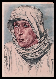 1940 'A Proven Scout Troop Leader in the Westwall Apron in a Snow Camouflage Shirt', High Rank Military Personnel Portrait, Third Reich Nazi Propaganda Postcard