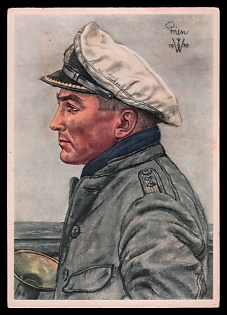 1940 'Lieutenant Prien, Leader of One of the Most Successful Submarines, the Winner of Scapa Flow', High Rank Military Personnel Portrait, Third Reich Nazi Propaganda Postcard