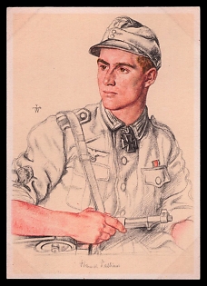 1933-1945 'Knight's Cross Holder Sergeant Valtiner in a Mountain Infantry Regiment', High Rank Military Personnel Portrait, Third Reich Nazi Propaganda Postcard