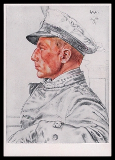 1941 'Our Submarine Weapon Captain Lieutenant Schuhart, Who Was the First to Sink an English Capital Ship', High Rank Military Personnel Portrait, Third Reich Nazi Propaganda Postcard