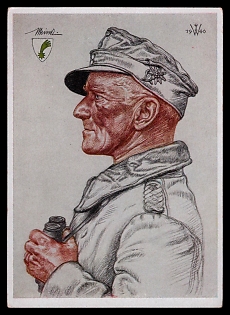 1933-1945 'Colonel Meindl, the Oldest German Officer, Jumped from the Plane with His Battalion Near Narvik to Reinforce the Defenders Under General Der Gebirgstruppen Dietl', High Rank Military Personnel Portrait, Third Reich Nazi Propaganda Postcard