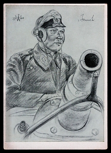 1933-1945 'Men of the Western Front First Lieutenant V. Jaworski, Who Set Fire to a Destroyer with His Armored Car in the Face of Enemy Fire', High Rank Military Personnel Portrait, Third Reich Nazi Propaganda Postcard