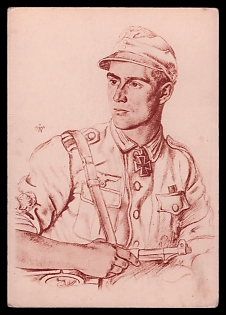 1933-1945 'Uffz. Hellmuth Valtiner', High Rank Military Personnel Portrait, Third Reich Nazi Propaganda Postcard