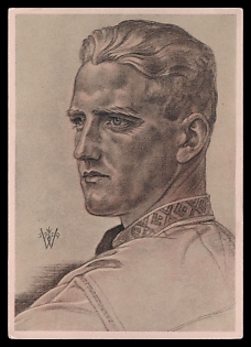 1933-1945 'German Blood Nobility All Over the World, Youth Leader in Transylvania', High Rank Military Personnel Portrait, Third Reich Nazi Propaganda Postcard
