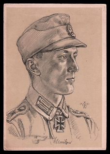 1933-1945 'Knight's Cross Holder Oberwachtmeister Schmolzer in a Mountain Infantry Battalion', High Rank Military Personnel Portrait, Third Reich Nazi Propaganda Postcard