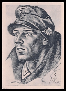 1933-1945 'Pk. Drawing War Reporter Kretschmann', High Rank Military Personnel Portrait, Third Reich Nazi Propaganda Postcard