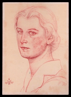 1941 'German Blood Nobility All Over the World Wurttemberg Farmer's Daughter', Woman Portrait, Third Reich Nazi Propaganda Postcard