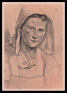 1933-1945 'German Blood Nobility All Over the World, Farmer's Daughter from Lower Saxony', Woman Portrait, Third Reich Nazi Propaganda Postcard