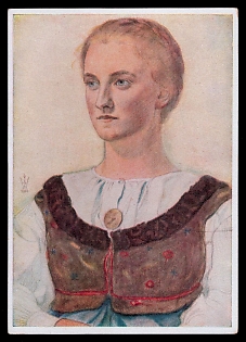 1933-1945 'German Blood Nobility All Over the World Styrian Farmer's Daughter', Woman Portrait, Third Reich Nazi Propaganda Postcard