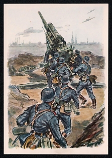 1933-1945 'Heavy Anti-Aircraft Gun. Alert', Infantry Wehrmacht Army Military, Third Reich Nazi Propaganda Postcard