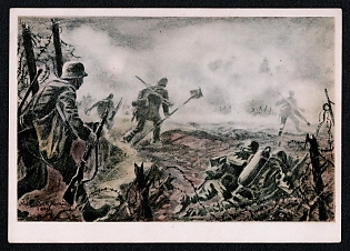 1933-1945 'Pioneer Shock Troop Opens the Way to the Enemy Position', Infantry Wehrmacht Army Military, Third Reich Nazi Propaganda Postcard