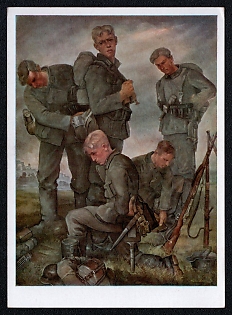1933-1945 'Munich House of German Art Wilhelm Sauter - Crossing on the Upper Rhine 1940', Infantry Wehrmacht Army Military, Third Reich Nazi Propaganda Postcard