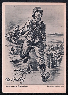 1942 'Alarm in an Anti-Aircraft Position', Infantry Wehrmacht Army Military, Third Reich Nazi Propaganda Postcard