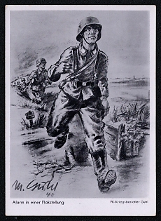 1933-1945 'Alarm in an Anti-Aircraft Position', Infantry Wehrmacht Army Military, Third Reich Nazi Propaganda Postcard