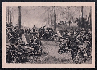 1933-1945 'Fast Troops before the Attack Drawing by Theo Matejko', Infantry Wehrmacht Army Military, Third Reich Nazi Propaganda Postcard